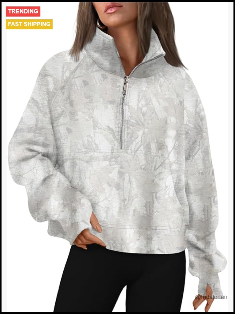 Cropped Half Zip Hoodie Fleece Pullover Quarter Zipper Sweatshirt Y2k Streetwear